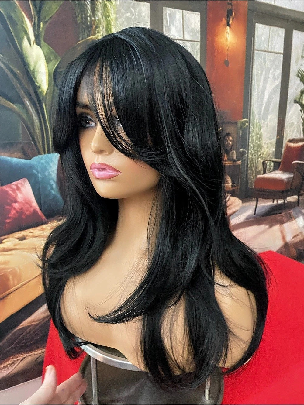 CLEARANCE Long Black Layered Wig